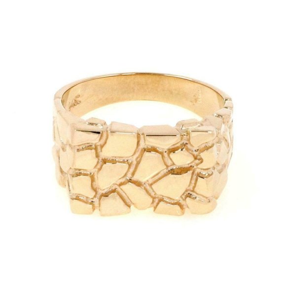 Men's 14k Yellow Gold Nugget Rectangular Top Ring